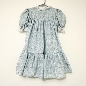 Nannette Pale Blue Floral Lace-Trim Puff Sleeve Dress